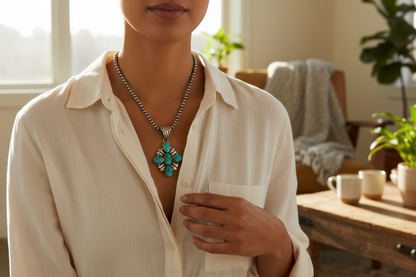 Pat Yazzie - Cluster Pendant - Turquoise and Sterling Silver - Handcrafted Native American