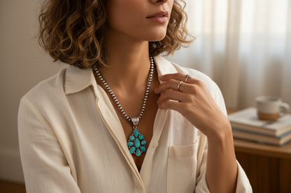 Ann Spencer - Cluster Pendant- Turquoise and Sterling Silver - Handcrafted Native American