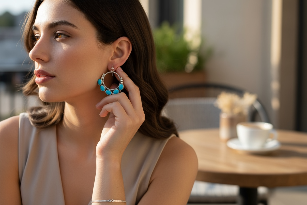 Marcella James - Turquoise and Sterling Silver - Hook Earrings - Handcrafted Native American