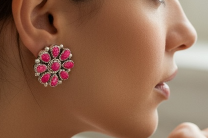 Cluster - Pink Opal and Sterling Silver - Stud Earrings - DLW  - Handcrafted Native American