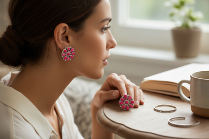Cluster - Pink Opal and Sterling Silver - Stud Earrings - DLW  - Handcrafted Native American
