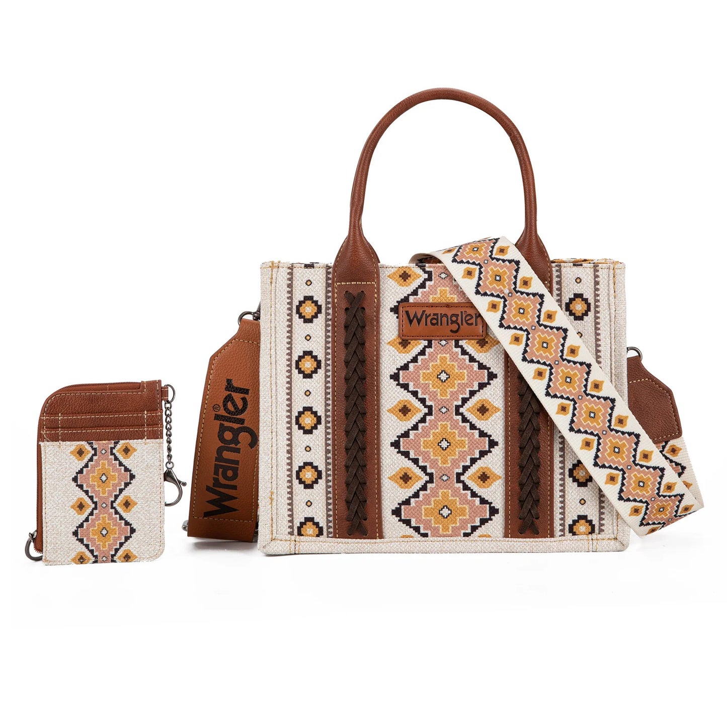 Wrangler -  Aztec Small Tote Crossbody and Card Case - 2 Piece Set - Coffee