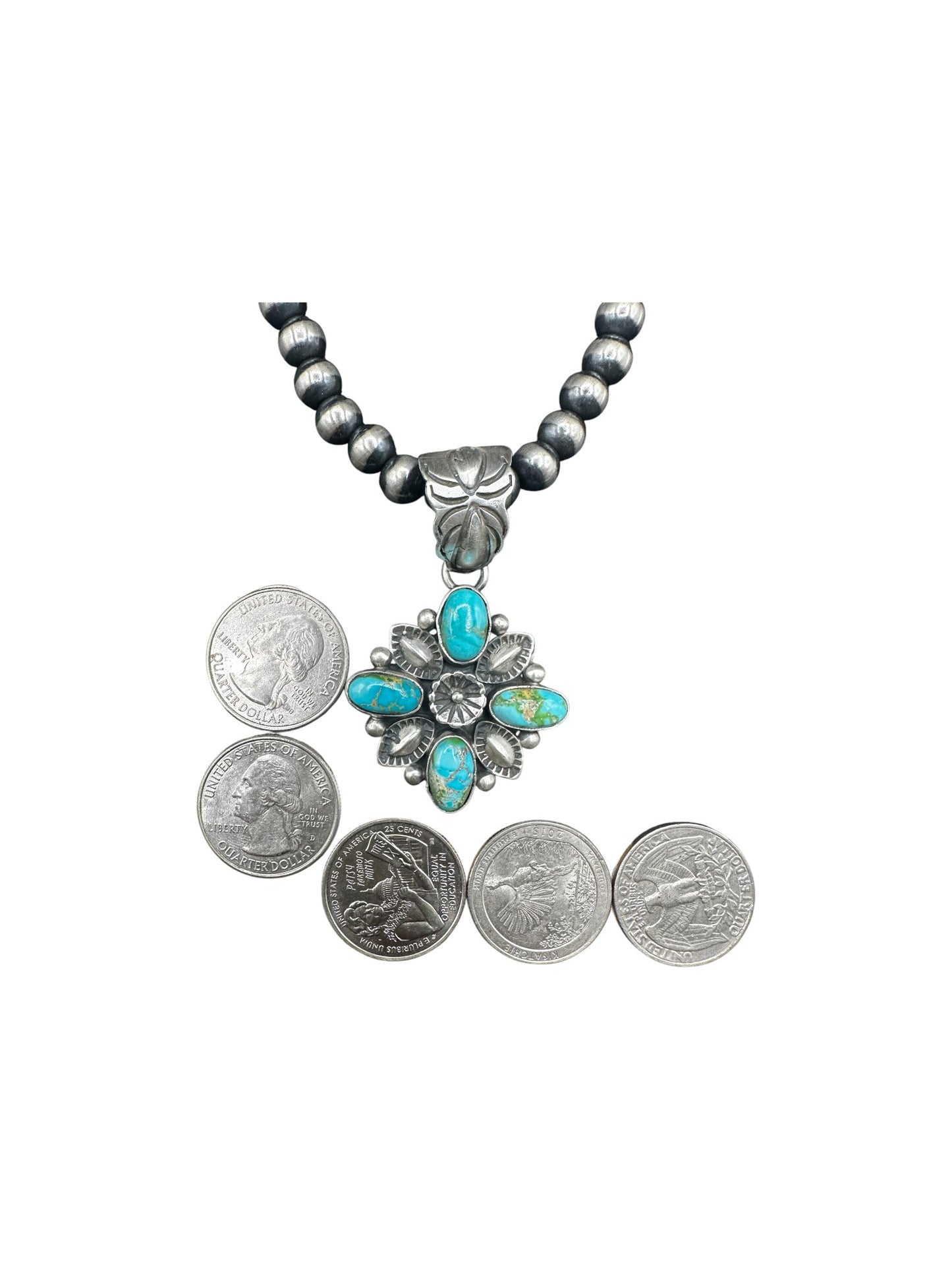 Floral Pendant - Turquoise and Sterling Silver  - Charles Johnson - Handcrafted Native American