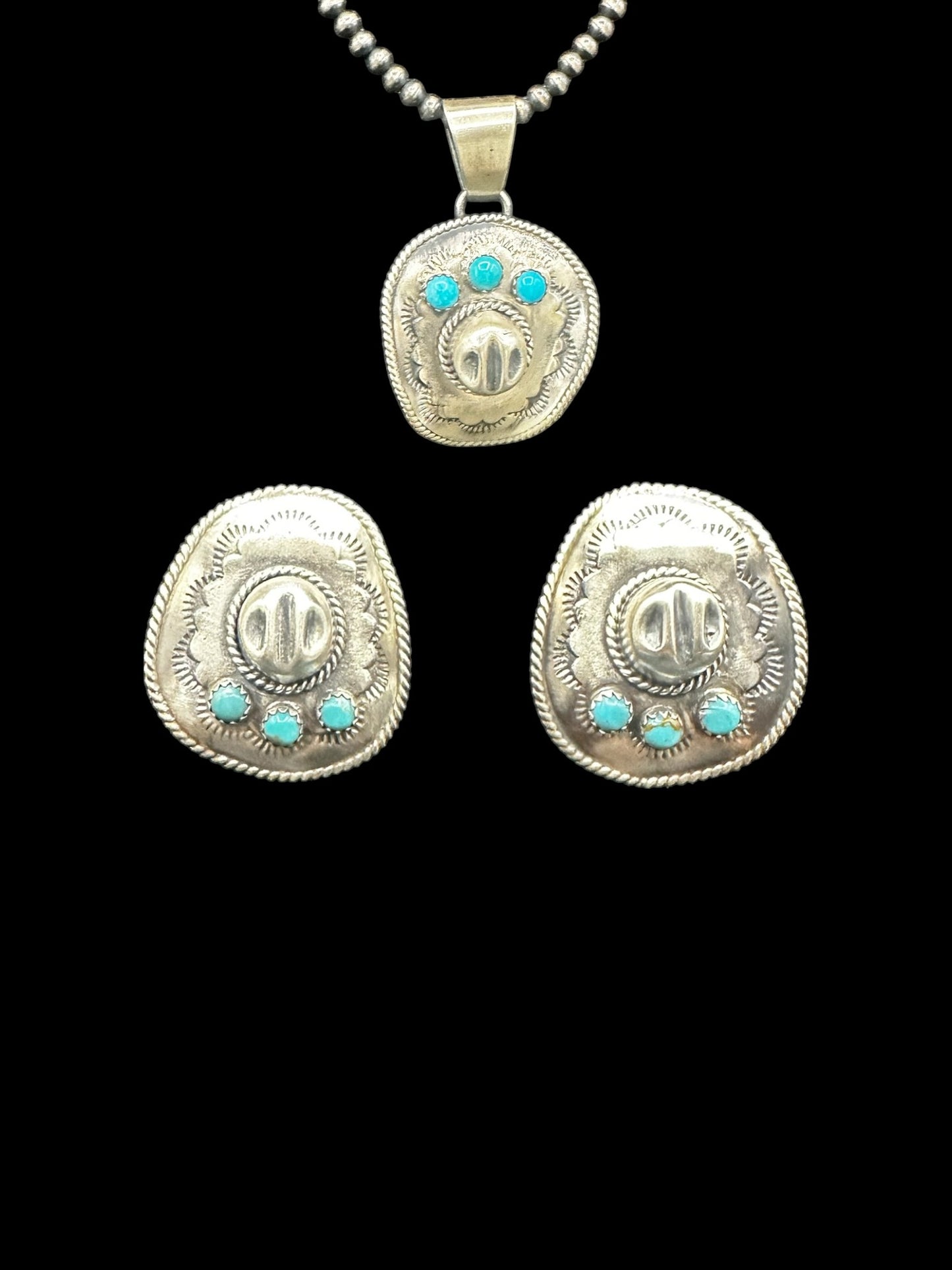 Bobby Platero | Cowboy Hat Pendant & Earrings SET | Sterling Silver & Turquoise | Handmade Native American