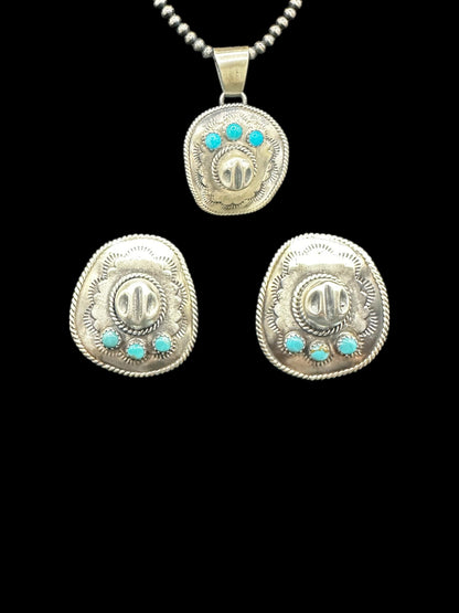 Bobby Platero | Cowboy Hat Pendant & Earrings SET | Sterling Silver & Turquoise | Handmade Native American