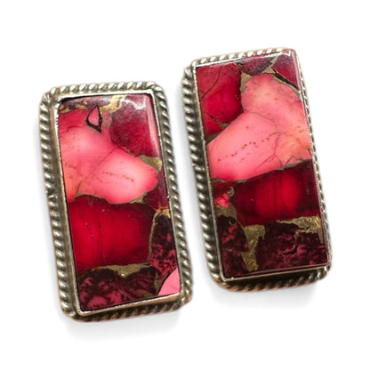 Byron Begay - Dahlia Rose and Sterling Silver Earrings - Handmade Native American