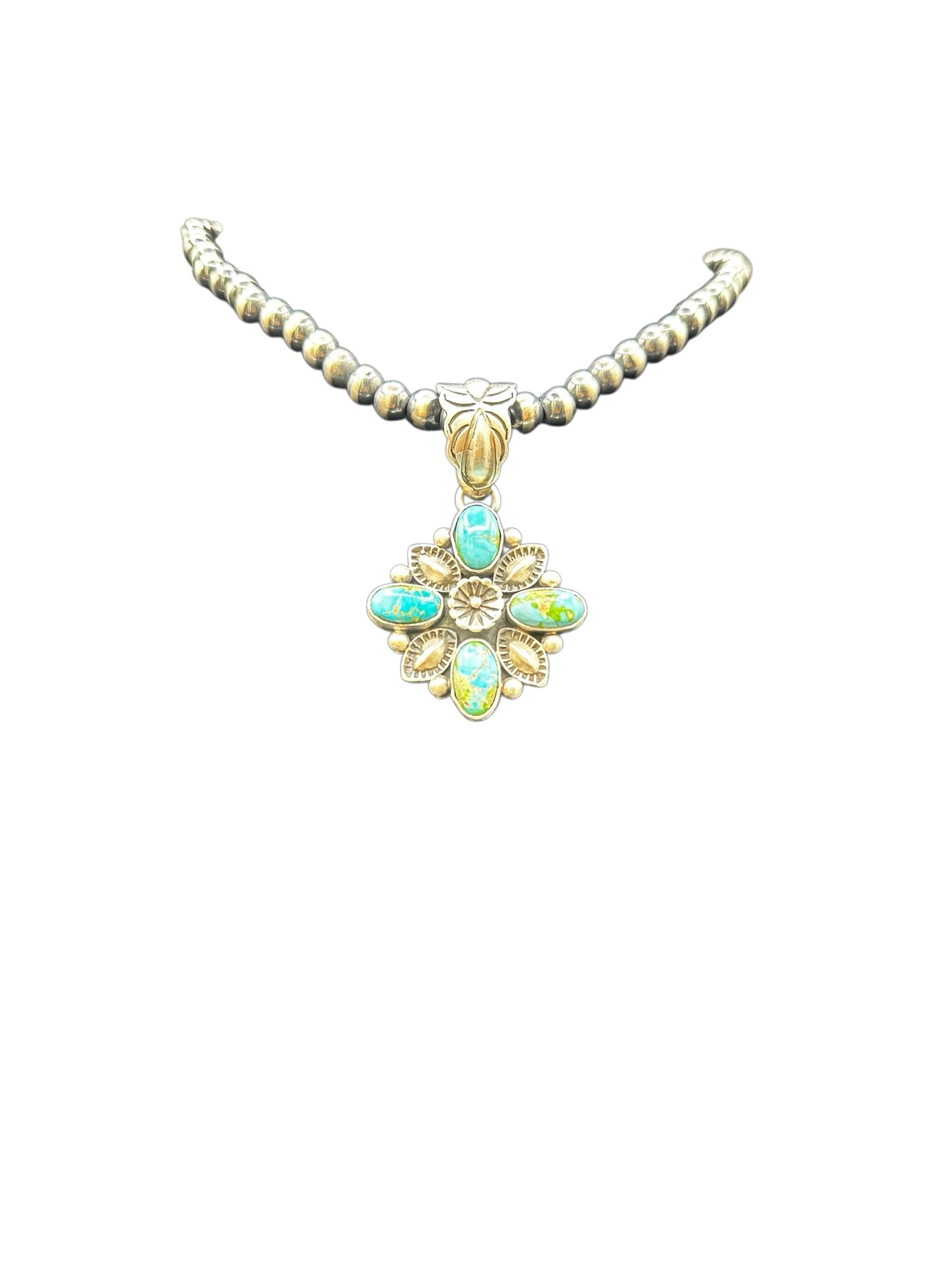 Floral Pendant - Turquoise and Sterling Silver  - Charles Johnson - Handcrafted Native American
