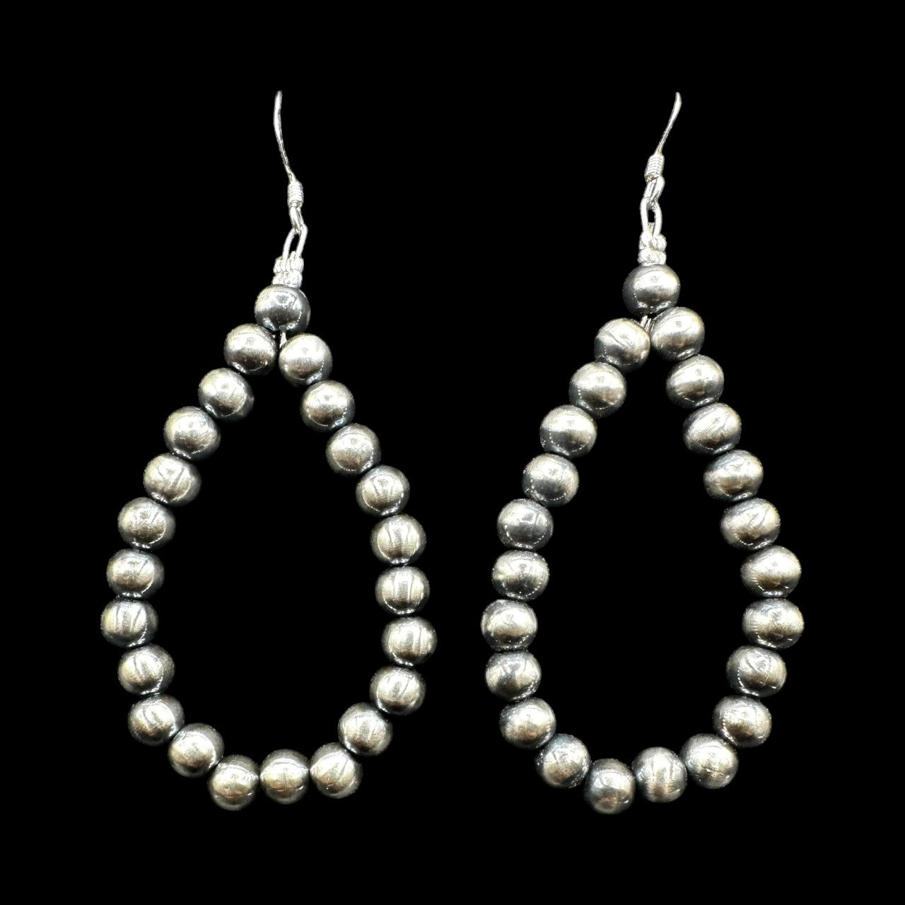 Teardrop Dangle Earrings - 5MM Pearls - Oxidized Sterling Silver - Hand Strung