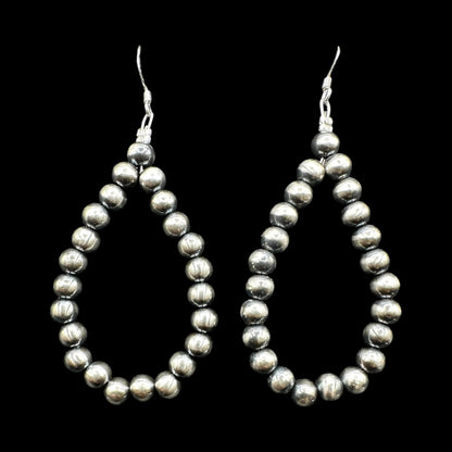 Teardrop Dangle Earrings - 5MM Pearls - Oxidized Sterling Silver - Hand Strung