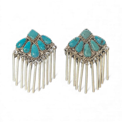 Justin Wilson - Fringe Stud Earrings - Sterling Silver & Turquoise - Handmade Native American