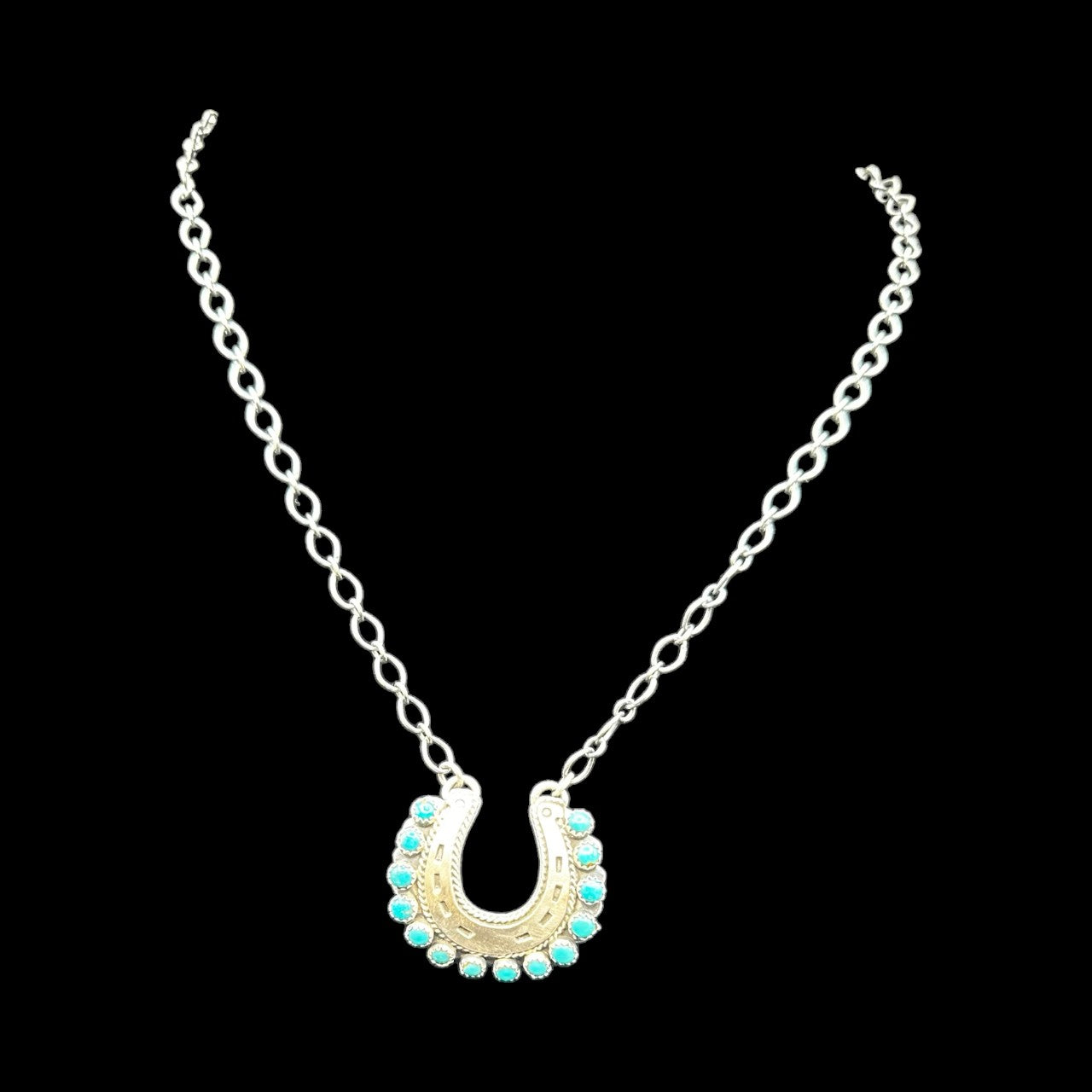 Emer Thompson - Turquoise and Sterling Silver Horseshoe Pendant - Handmade Native American