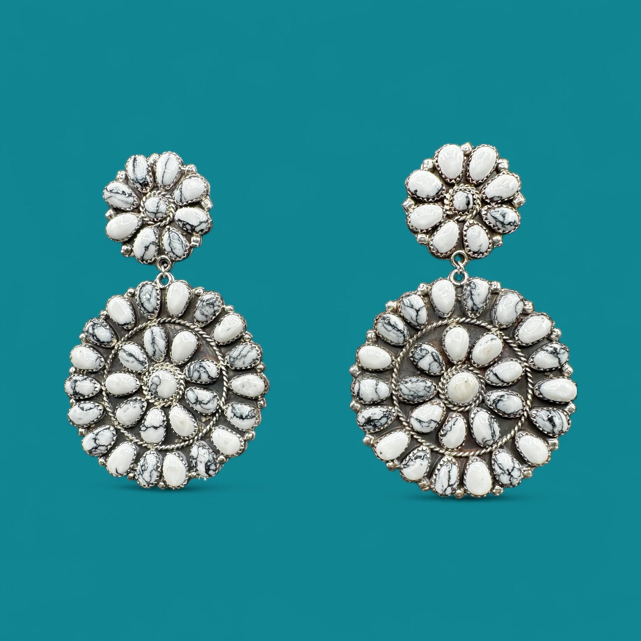 Cluster - White Buffalo and Sterling Silver - Drop Earrings - DLW - Handcrafted Native American