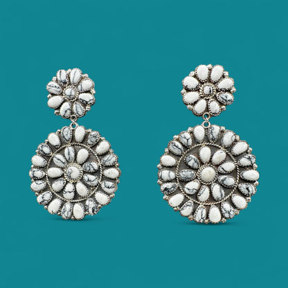 Cluster - White Buffalo and Sterling Silver - Drop Earrings - DLW - Handcrafted Native American
