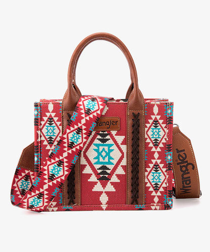 Wrangler -  Aztec Small Tote Crossbody and Card Case - 2 Piece Set - Coffee