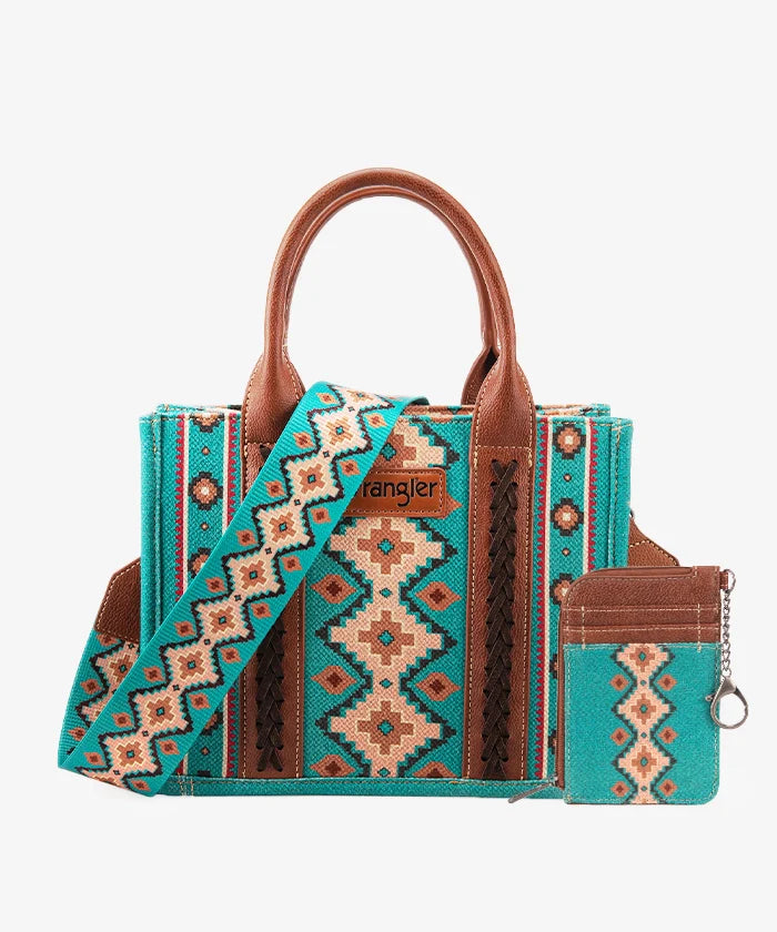 Wrangler -  Aztec Small Tote Crossbody and Card Case - 2 Piece Set - Coffee