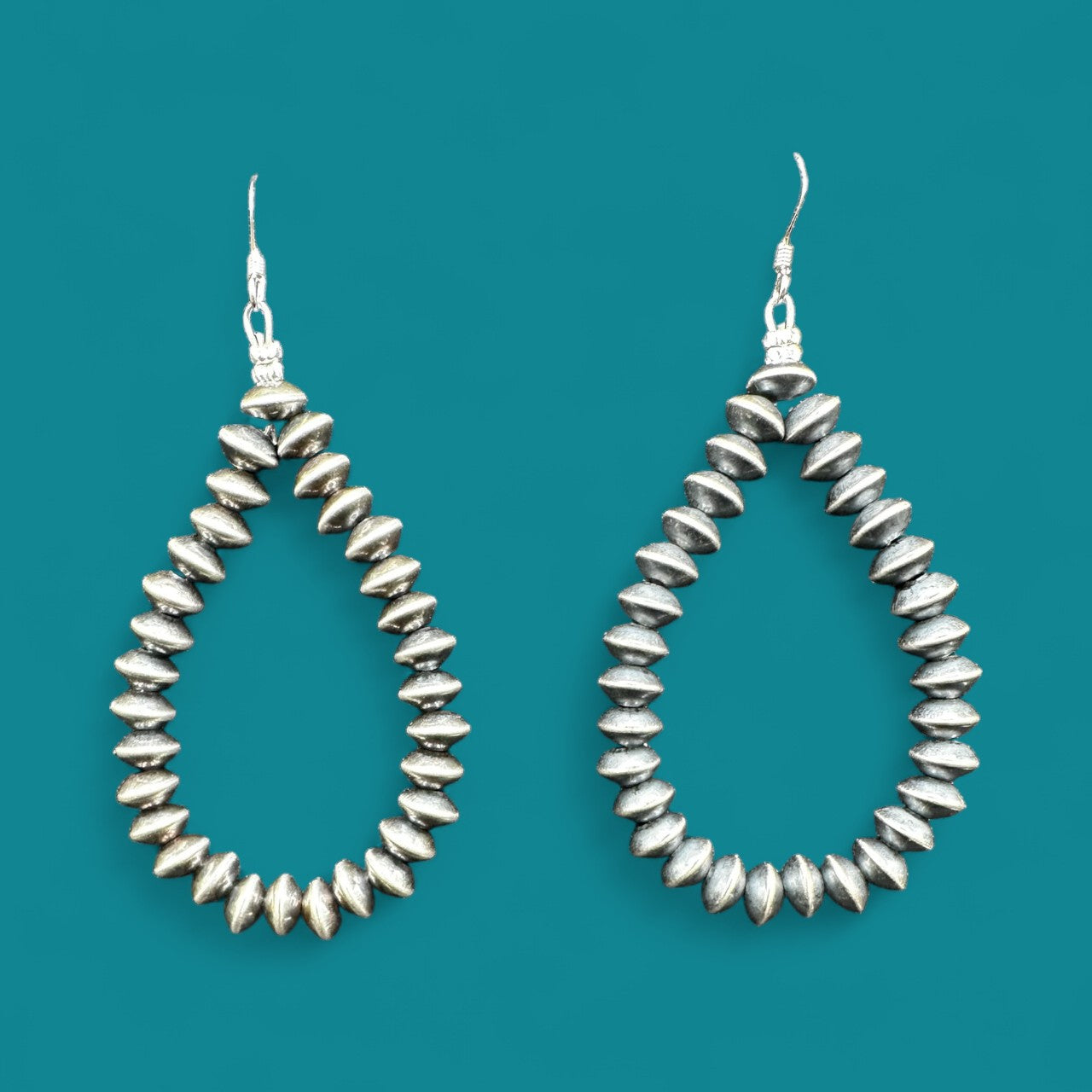 Teardrop - 5MM Saucer Beads - Oxidized Sterling Silver Dangle Earrings - Hand Strung