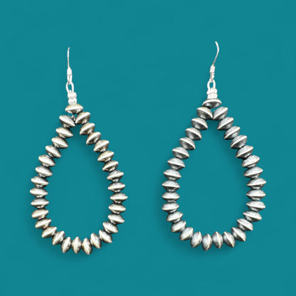Teardrop - 5MM Saucer Beads - Oxidized Sterling Silver Dangle Earrings - Hand Strung