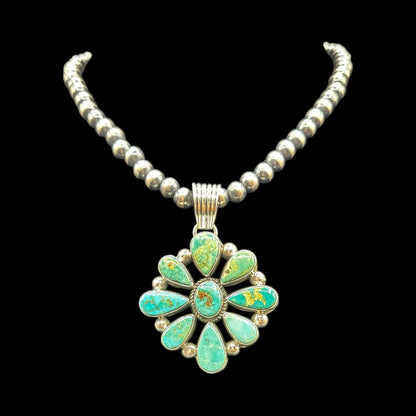 Shirley Henry - Cluster Pendant - Sterling Silver and Turquoise - Handmade Navajo