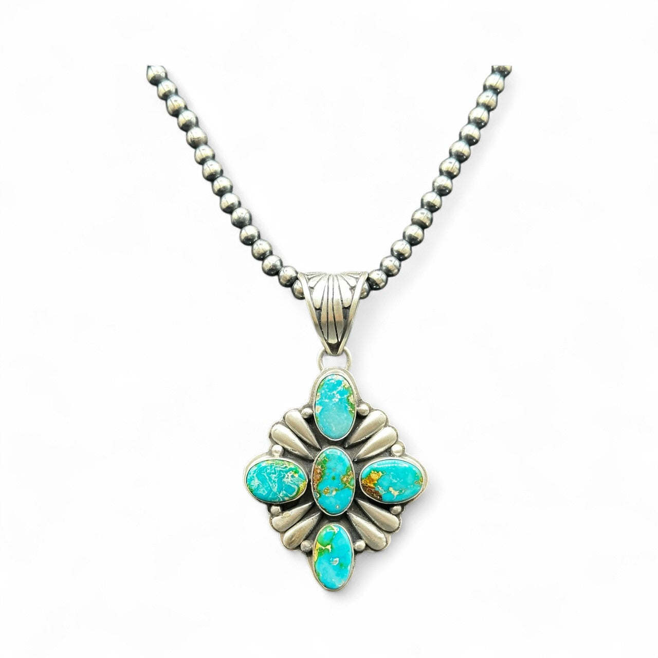 Pat Yazzie - Cluster Pendant - Turquoise and Sterling Silver - Handcrafted Native American