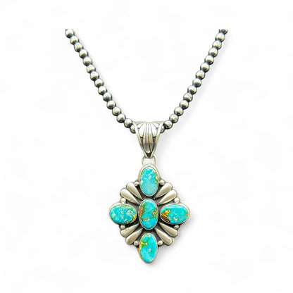 Pat Yazzie - Cluster Pendant - Turquoise and Sterling Silver - Handcrafted Native American