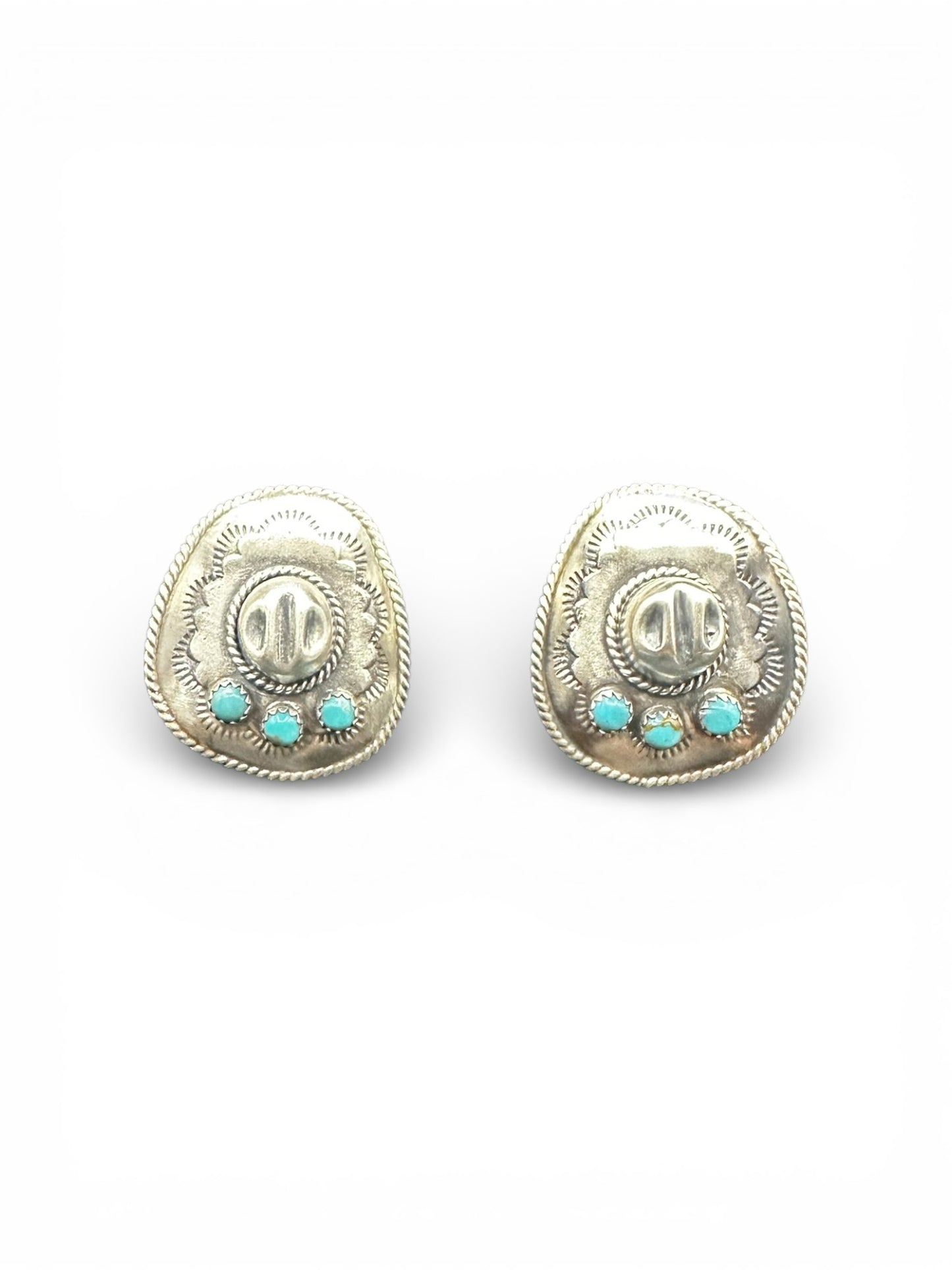 Bobby Platero - Cowboy Hat Earrings - Sterling Silver and Turquoise - Handmade Native American