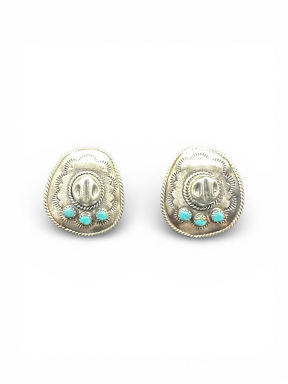 Bobby Platero - Cowboy Hat Earrings - Sterling Silver and Turquoise - Handmade Native American