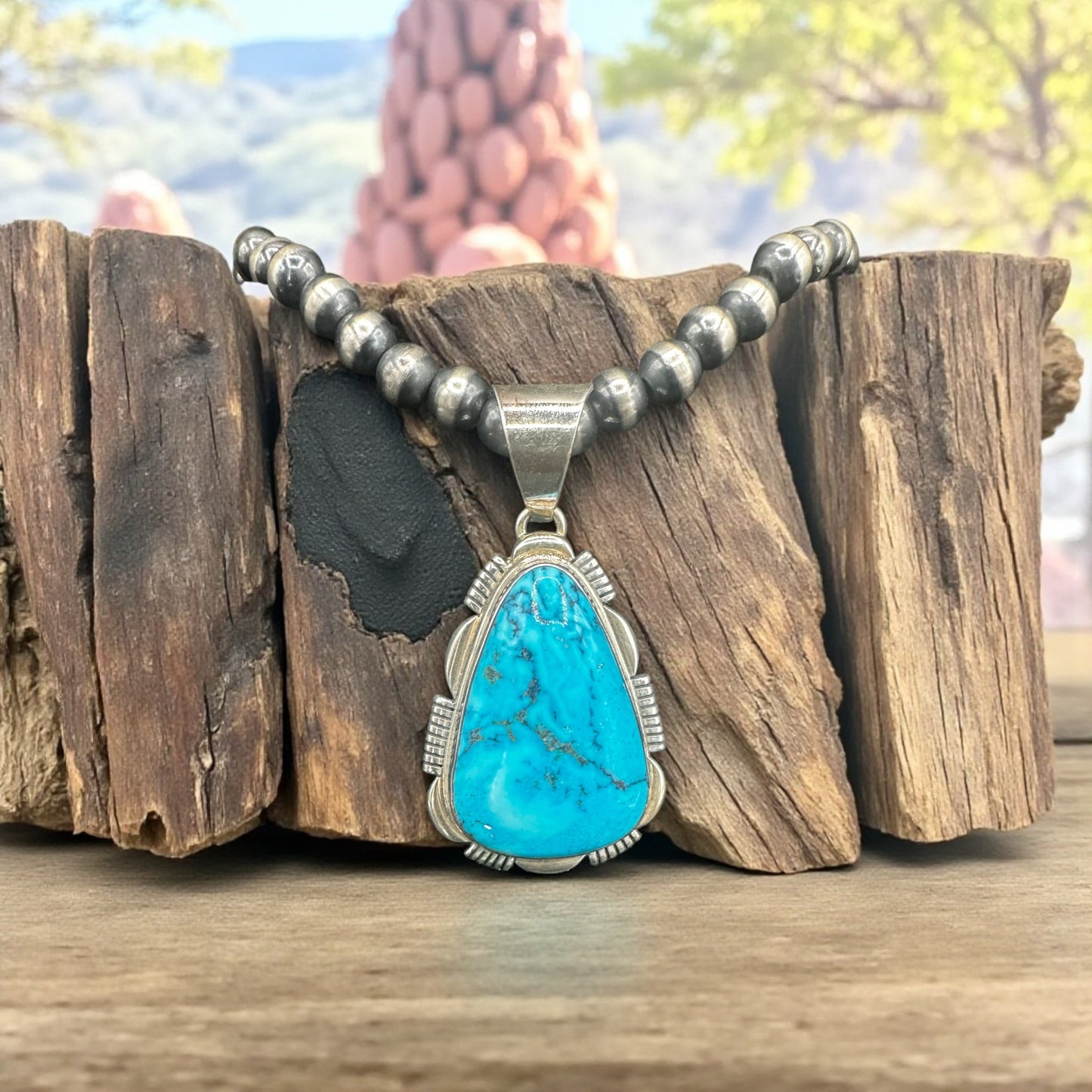 Tear Drop - Turquoise & Sterling Silver Solitaire Pendant - Rick Tolino - Handcrafted Native American