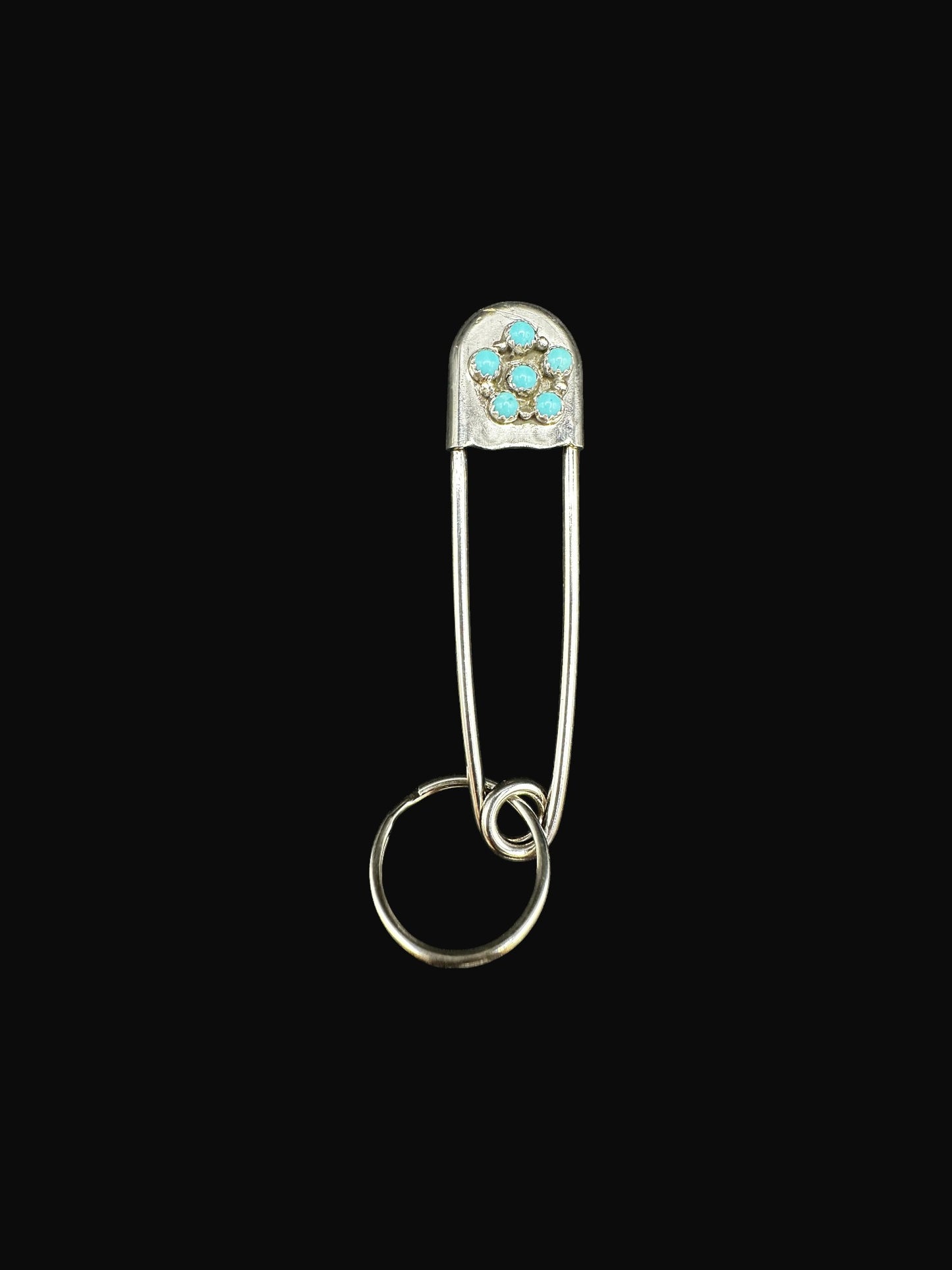 Keychain/Purse Charm - Large Safety Pin - Sterling Silver & Genuine Gem Stones - Artisan Collection