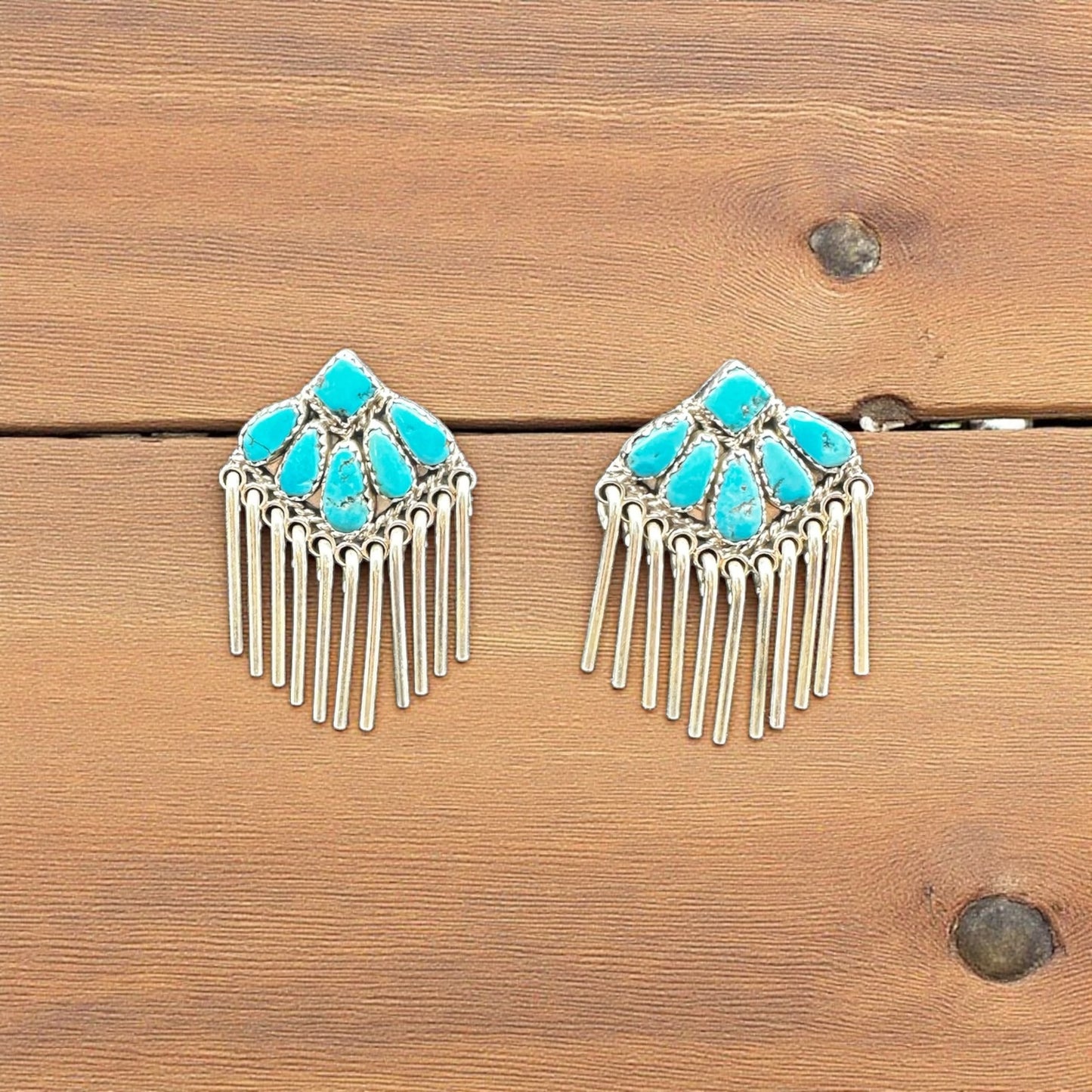 Justin Wilson - Fringe Stud Earrings - Sterling Silver & Turquoise - Handmade Native American