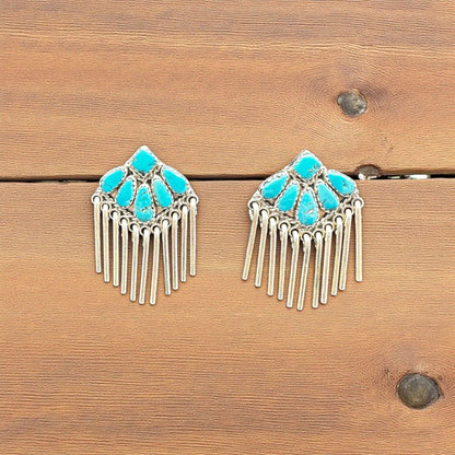 Justin Wilson - Fringe Stud Earrings - Sterling Silver & Turquoise - Handmade Native American