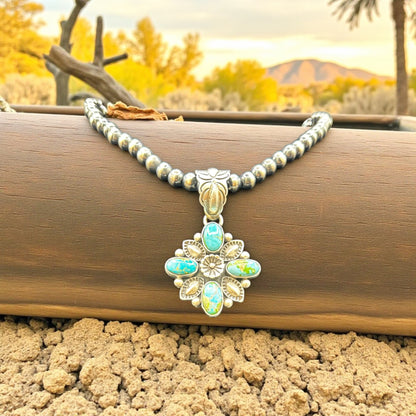 Floral Pendant - Turquoise and Sterling Silver  - Charles Johnson - Handcrafted Native American