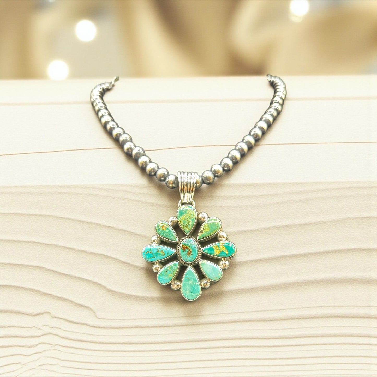 Shirley Henry - Cluster Pendant - Sterling Silver and Turquoise - Handmade Navajo