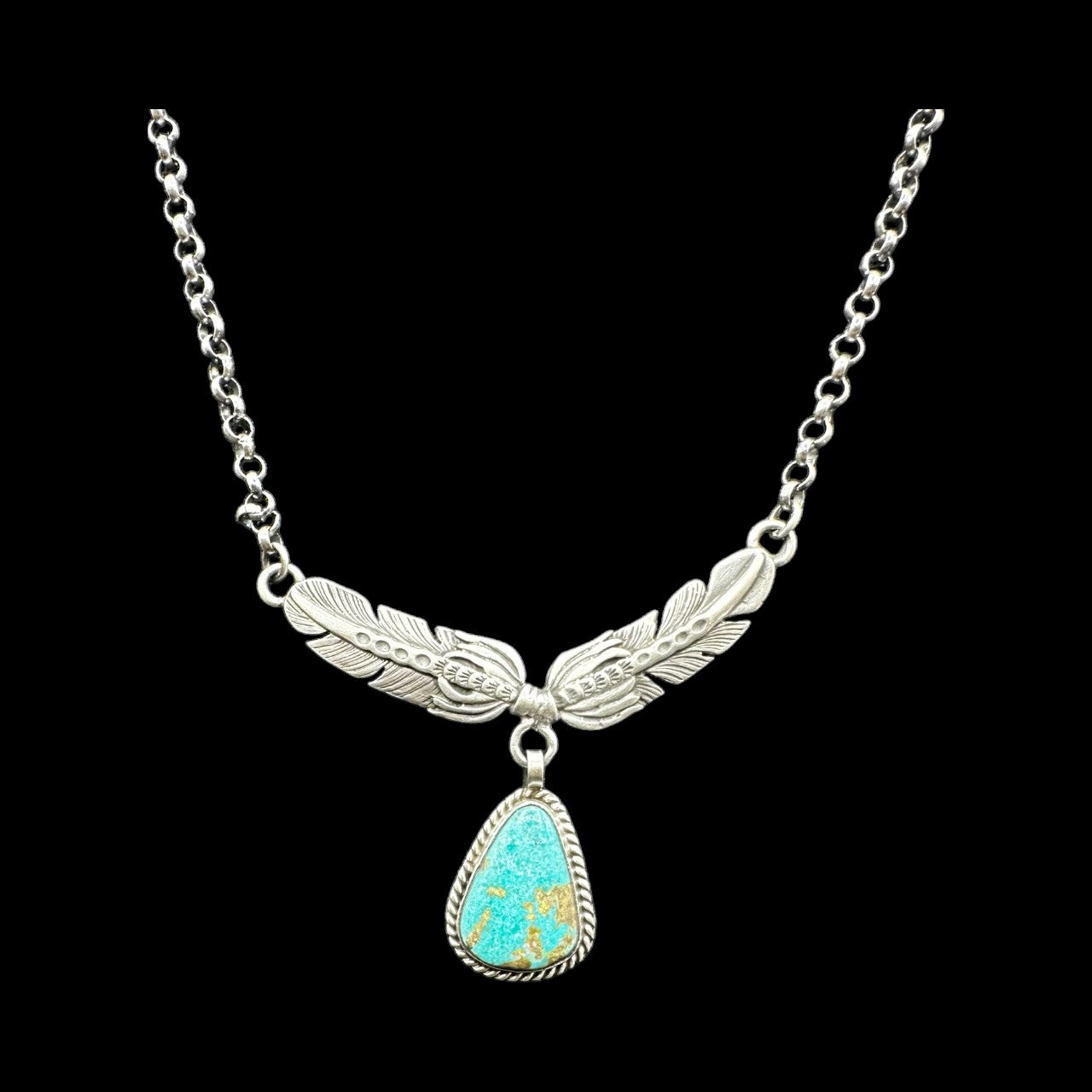 Feathered - Turquoise and Sterling Silver - Chain Link Necklace - Leroy James - Handcrafted Native American