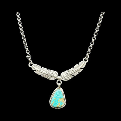 Feathered - Turquoise and Sterling Silver - Chain Link Necklace - Leroy James - Handcrafted Native American