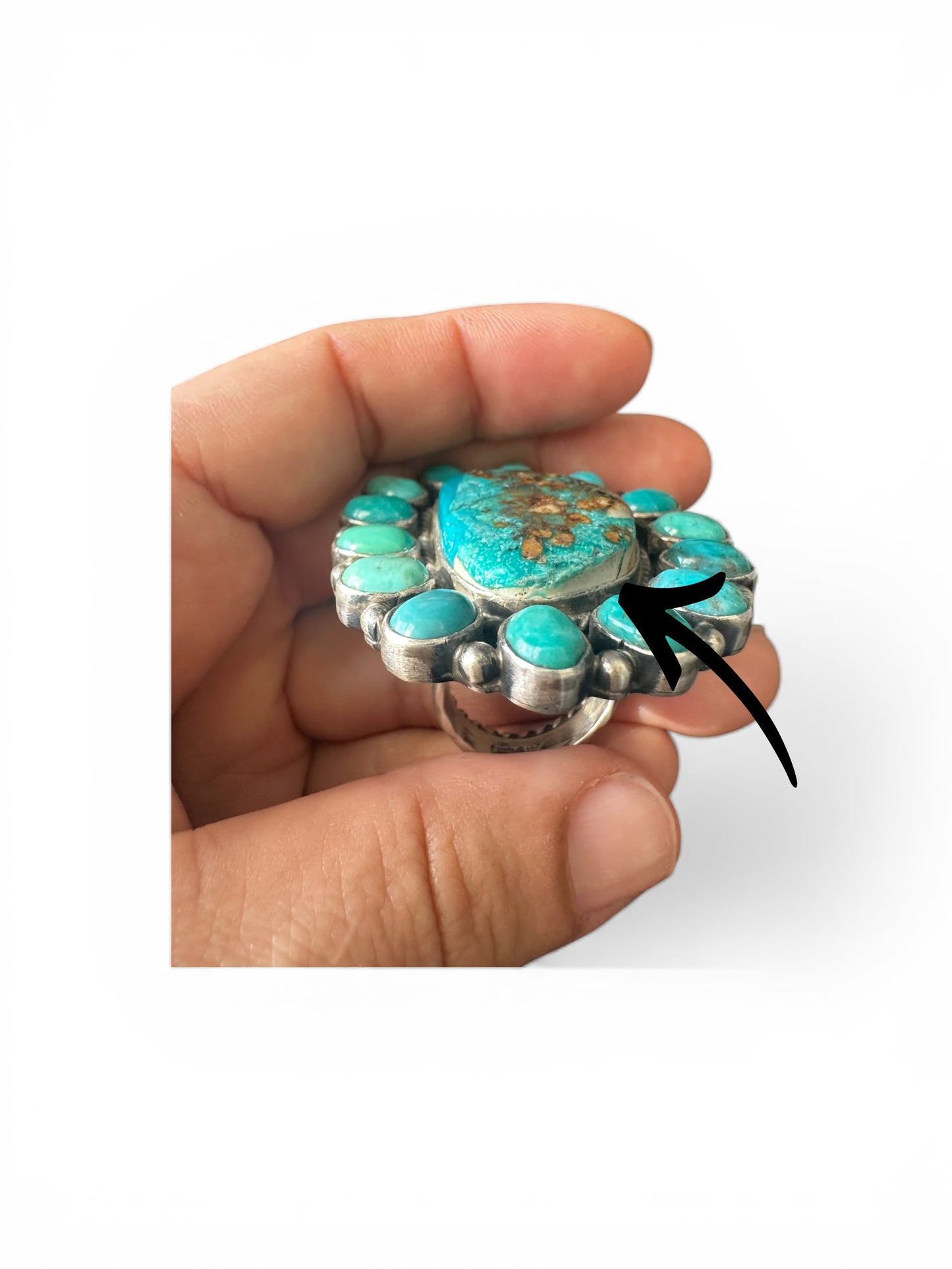 Thomas Francisco - Turquoise Cabochon Cluster Ring - Handmade Native Navajo