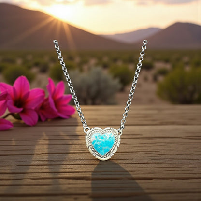 Jon McCray - Heart Necklace – Turquoise and Sterling Silver - Handmade Native American