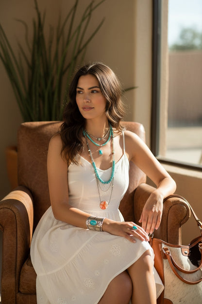 4MM Heishi Necklace – Genuine Turquoise with Sterling Silver Pearl - Handmade Native American | Pueblo Craft | New Mexico, USA