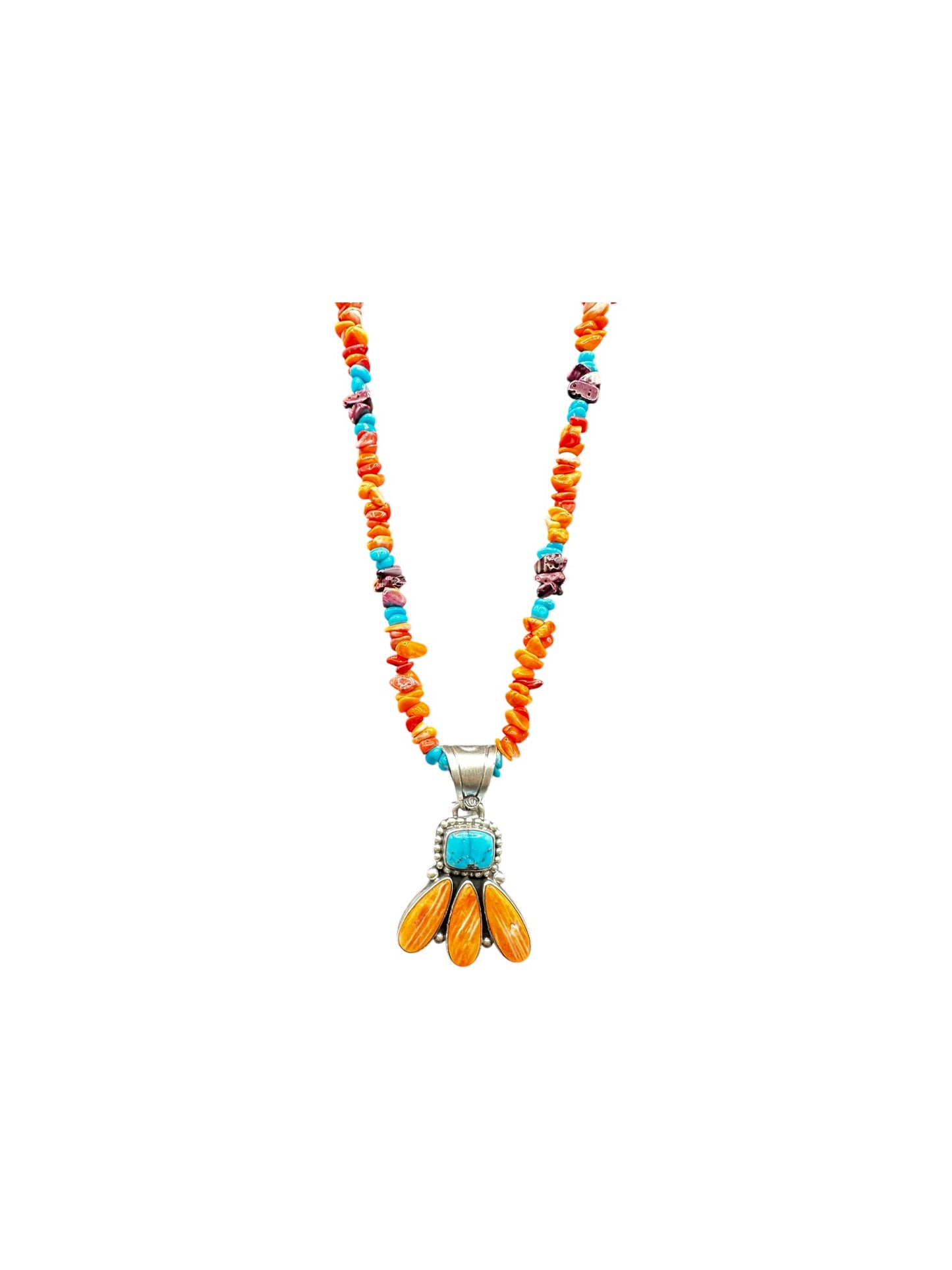 Single Strand Heishi Necklace with Genuine Spiny Oysters Nuggets  - Hand-Strung [173]