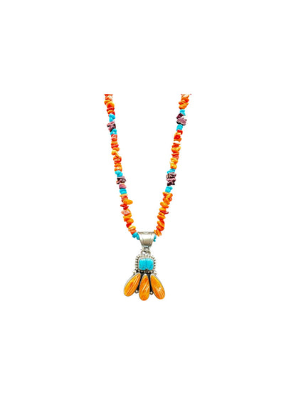 Single Strand Heishi Necklace with Genuine Spiny Oysters Nuggets  - Hand-Strung [173]
