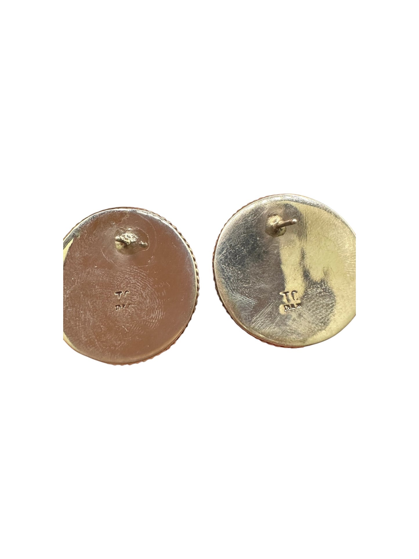 Medium Concho Stud Earrings – Sterling Silver Ring Sculpted -  Authentic Native American Handmade – Thomas Charley - Made in USA