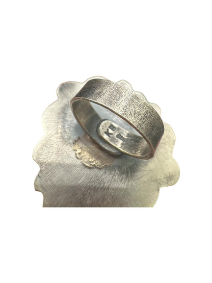 Large Heart Cabochon Ring  – Sterling Silver and Genuine Spiny Oyster -  Authentic Handmade Native American – Kevin Billah