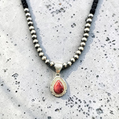 Teardrop Pear Pendant - Sterling Silver & Spiny Oyster - Handmade Artisan Collection