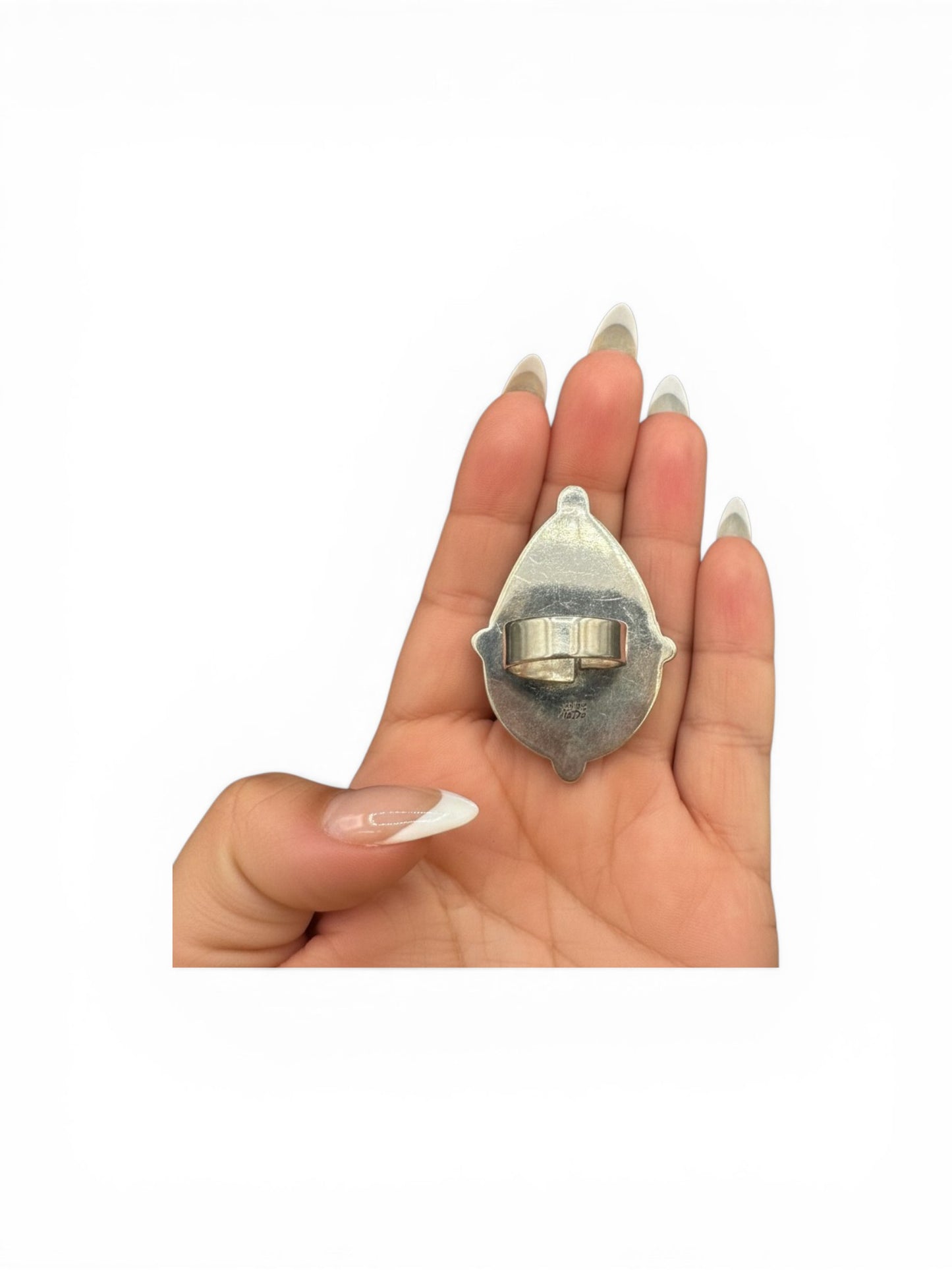 Large Pear-Cut or Wide Teardrop Ring  – Sterling Silver and Genuine Mojave Turquoise Ring -  Artisan Collection - Made in USA