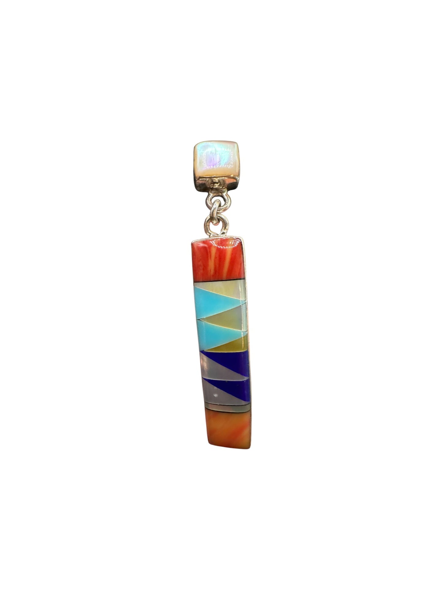 Zuni Inlay Drop Earrings - Sterling Silver, Genuine Turquoise, Mother Pearl, Lapis, Spiny Oyster - Artisan Collection
