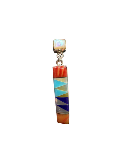 Zuni Inlay Drop Earrings - Sterling Silver, Genuine Turquoise, Mother Pearl, Lapis, Spiny Oyster - Artisan Collection