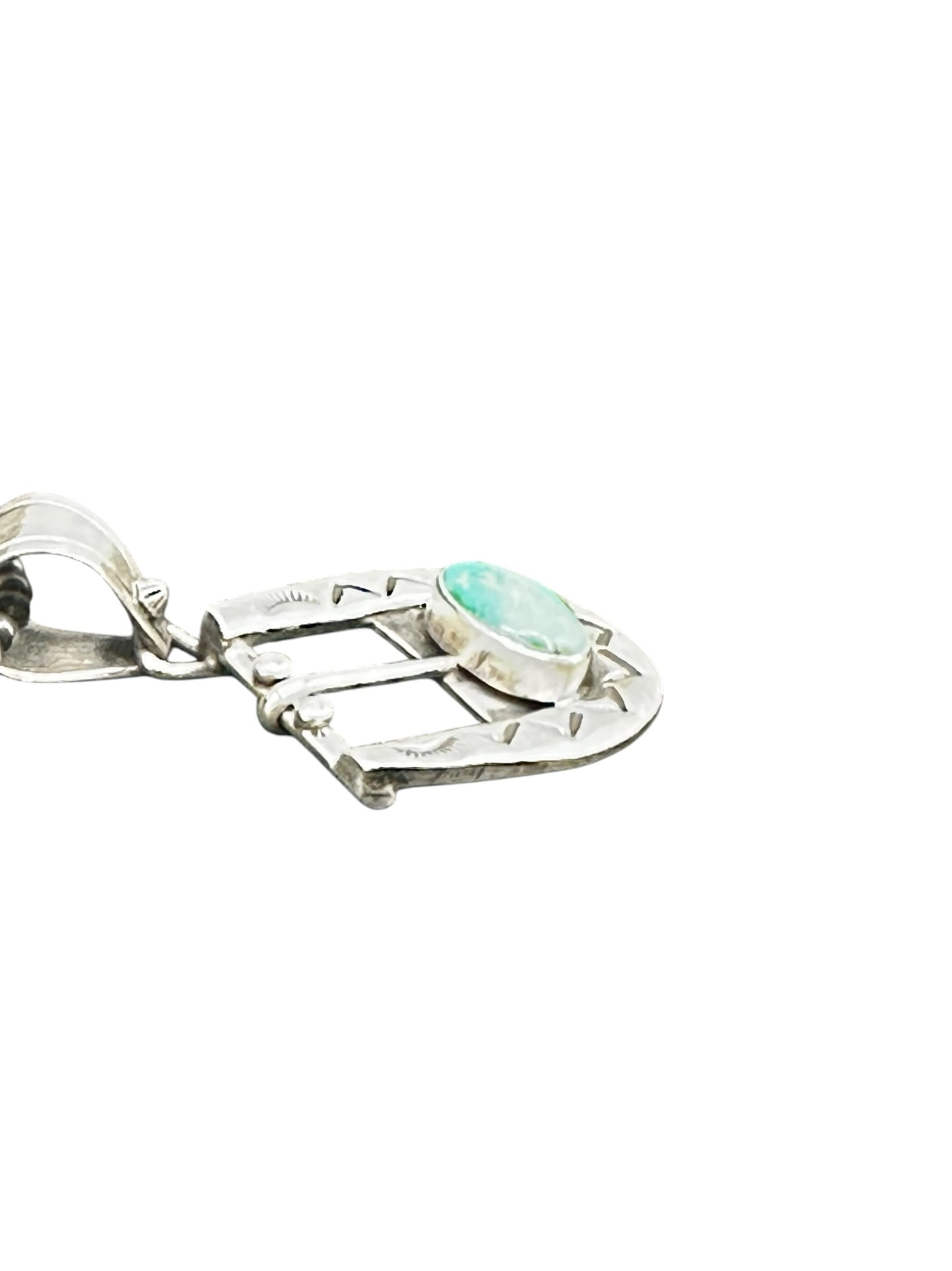 Leroy James – Belt Buckle Pendant – Sterling Silver and Genuine Turquoise-  Authentic Native American Handmade - American Sterling Silver - Made in USA