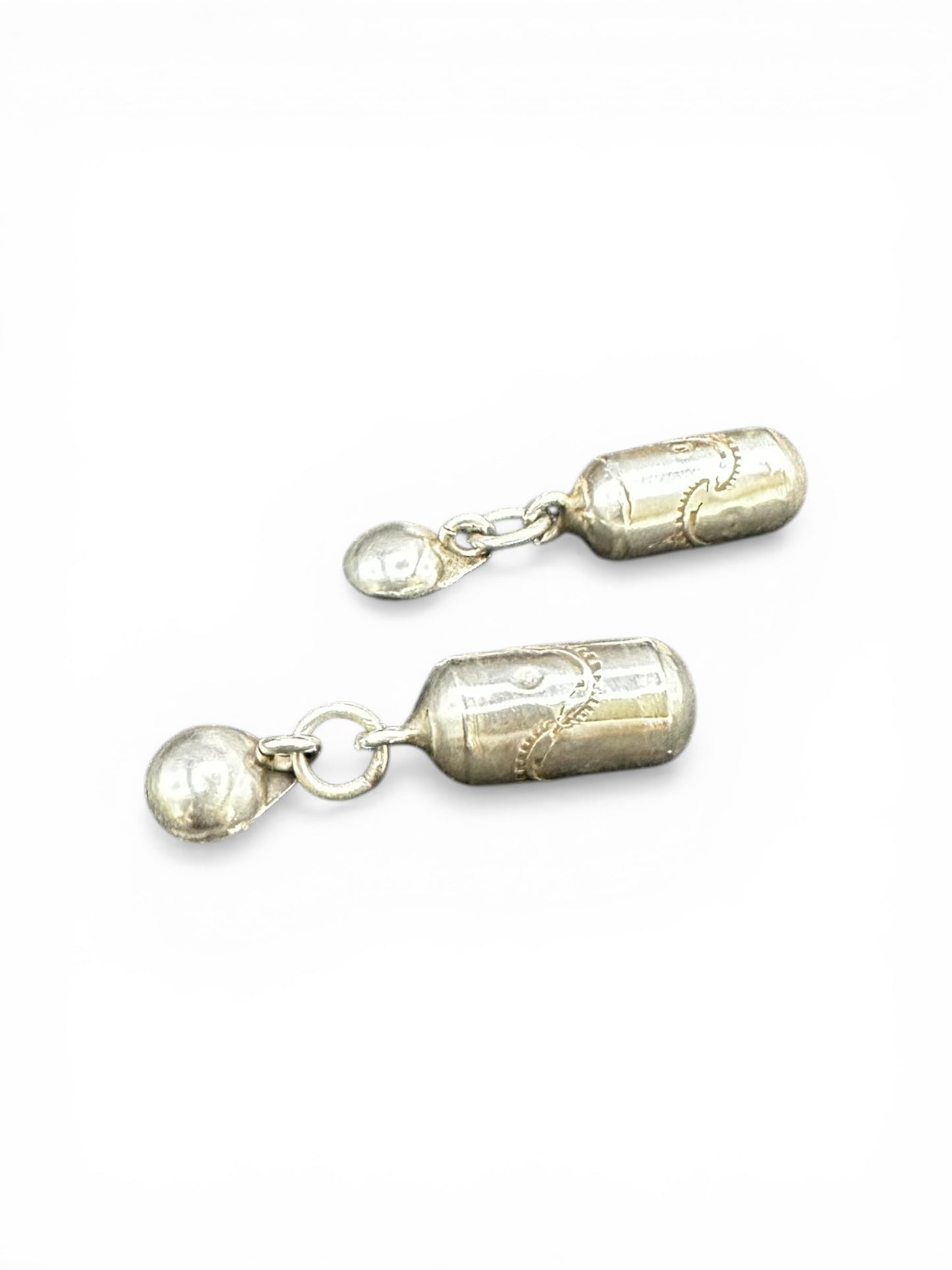 Small Barrel Bead Stud Drop Earrings – Sterling Silver -  Authentic Native American Handmade – Artisan Collection - Made in USA