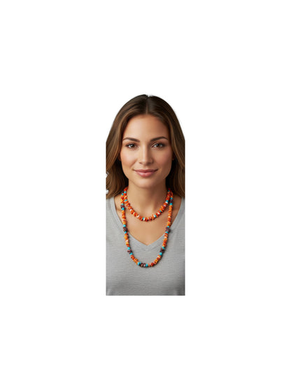 Single Strand Heishi Necklace with Genuine Spiny Oysters Nuggets  - Hand-Strung [173]