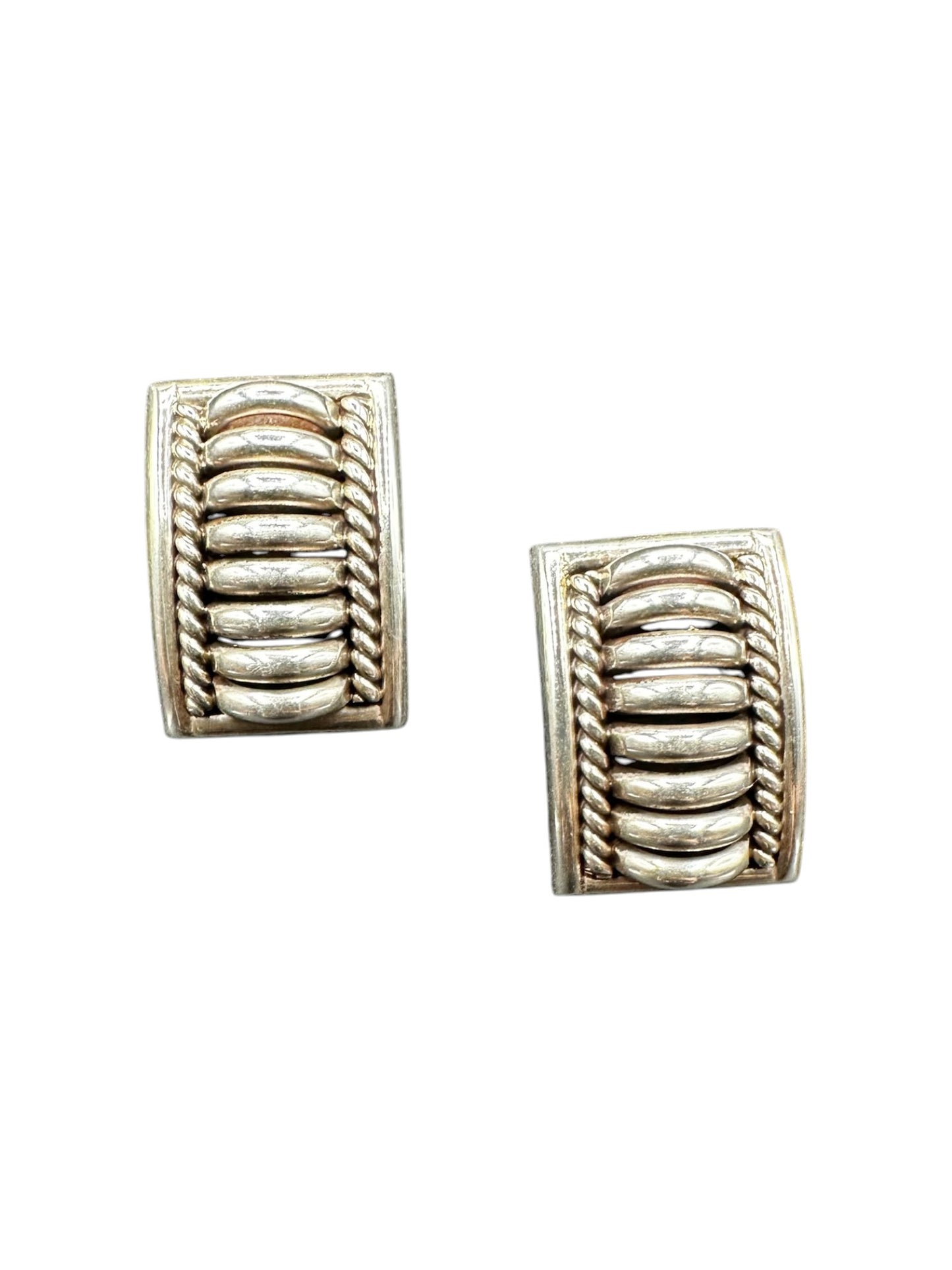 Medium Rectangle Stud Earrings – Sterling Silver Ring Inlay -  Native American Handmade – Tommie Charlie [327]