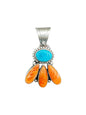 Medium Pendant - Kingman Turquoise and Orange Spiny Oyster - Handmade Native American - R. Livingston